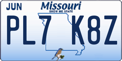 MO license plate PL7K8Z