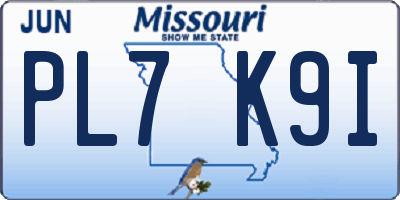 MO license plate PL7K9I