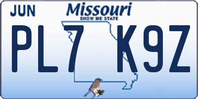 MO license plate PL7K9Z