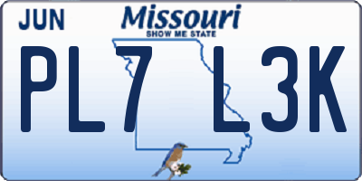 MO license plate PL7L3K