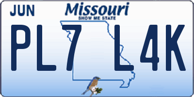 MO license plate PL7L4K