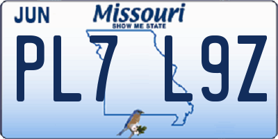 MO license plate PL7L9Z