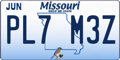 MO license plate PL7M3Z