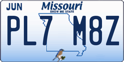 MO license plate PL7M8Z