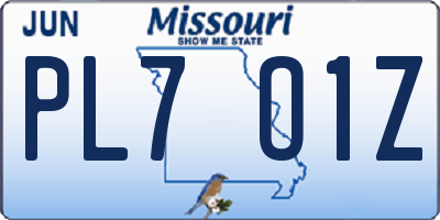 MO license plate PL7O1Z