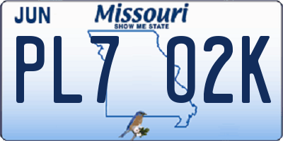 MO license plate PL7O2K
