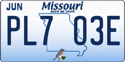 MO license plate PL7O3E