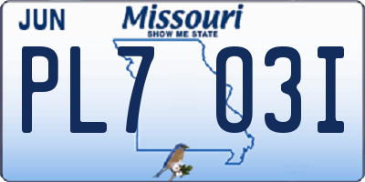 MO license plate PL7O3I