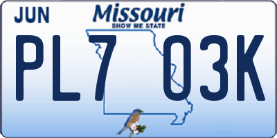 MO license plate PL7O3K
