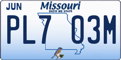 MO license plate PL7O3M