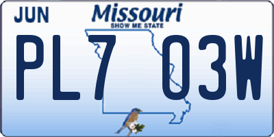 MO license plate PL7O3W
