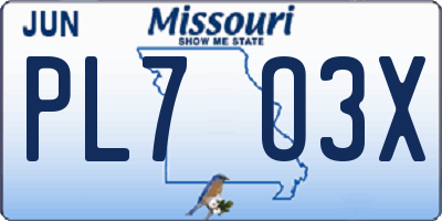 MO license plate PL7O3X