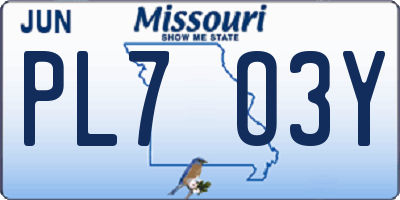 MO license plate PL7O3Y