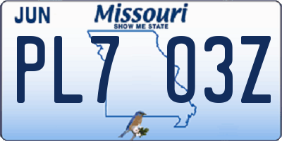 MO license plate PL7O3Z