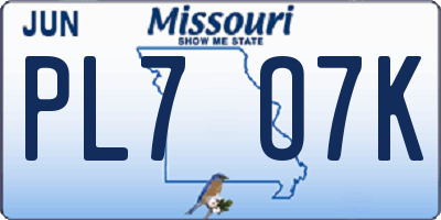 MO license plate PL7O7K