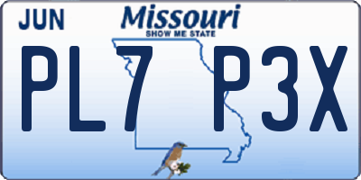 MO license plate PL7P3X