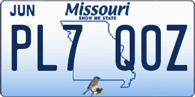 MO license plate PL7Q0Z
