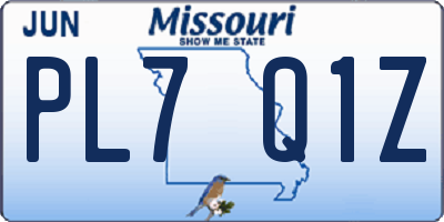 MO license plate PL7Q1Z