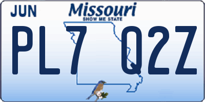 MO license plate PL7Q2Z