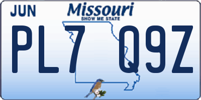 MO license plate PL7Q9Z