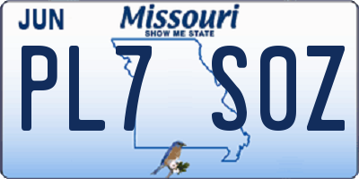 MO license plate PL7S0Z