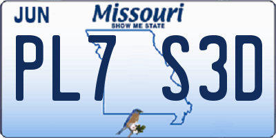 MO license plate PL7S3D