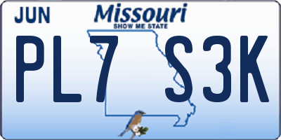 MO license plate PL7S3K