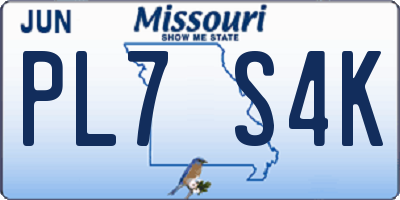 MO license plate PL7S4K