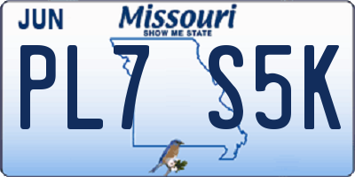 MO license plate PL7S5K