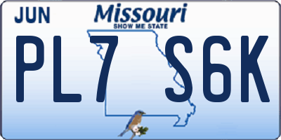 MO license plate PL7S6K