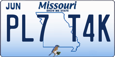 MO license plate PL7T4K