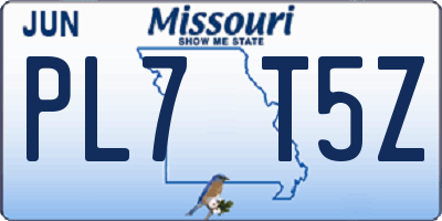 MO license plate PL7T5Z