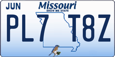 MO license plate PL7T8Z