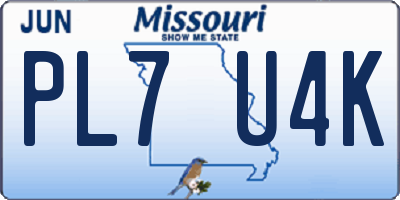 MO license plate PL7U4K