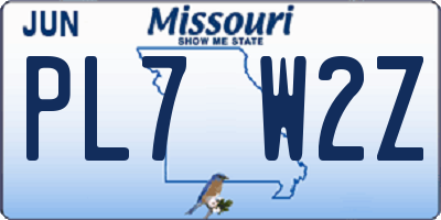 MO license plate PL7W2Z