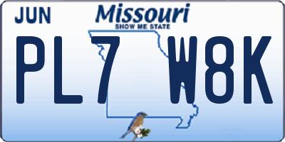 MO license plate PL7W8K