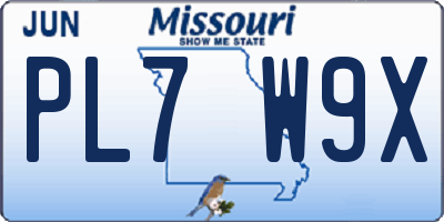 MO license plate PL7W9X