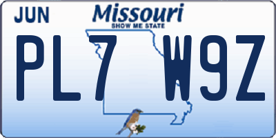 MO license plate PL7W9Z