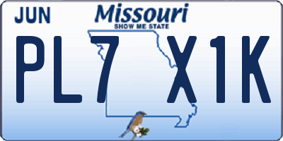 MO license plate PL7X1K