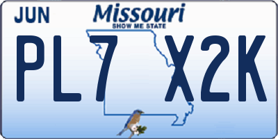 MO license plate PL7X2K