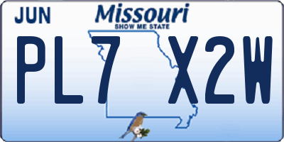 MO license plate PL7X2W