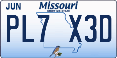 MO license plate PL7X3D