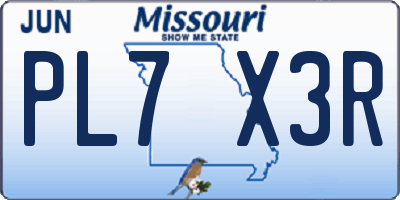 MO license plate PL7X3R