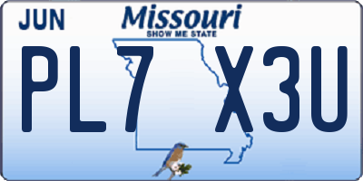 MO license plate PL7X3U