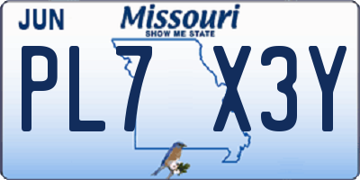 MO license plate PL7X3Y