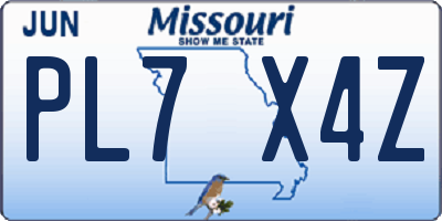 MO license plate PL7X4Z