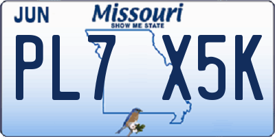 MO license plate PL7X5K