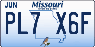 MO license plate PL7X6F