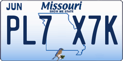 MO license plate PL7X7K