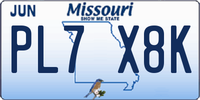 MO license plate PL7X8K